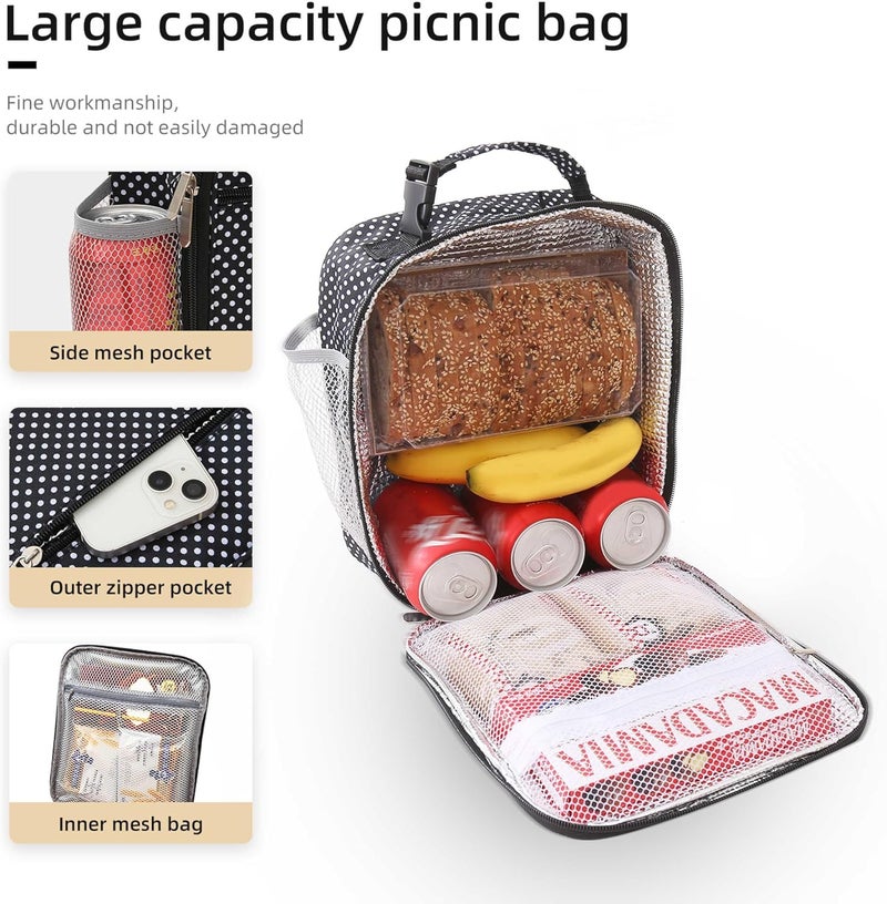 Lovoeo Lunch box Lunch bag for men women Insulated Lunchbox Lunch bags for Work Picnic Travel (Black polka dot) - Image 4